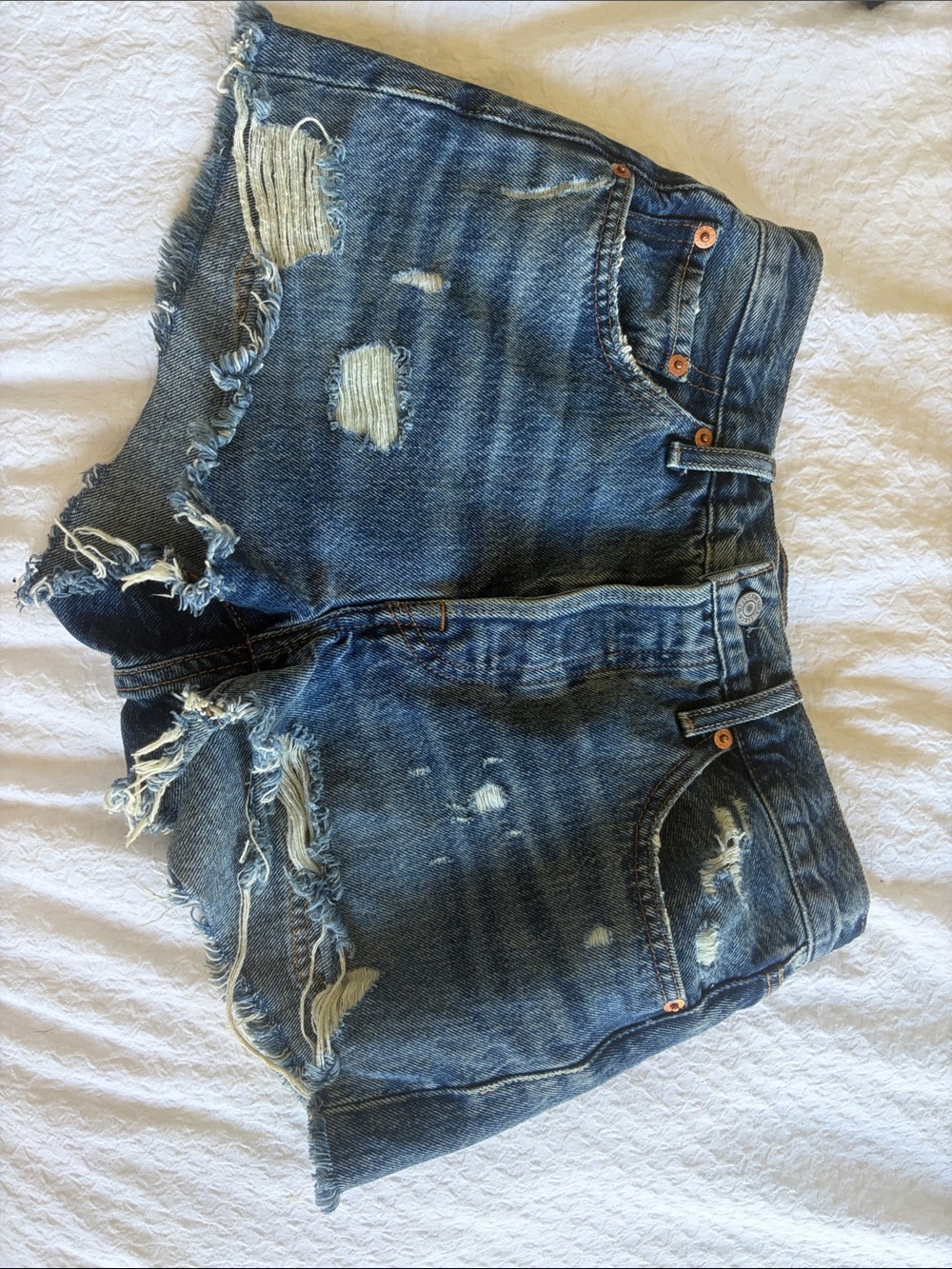 Levi's Distressed Dark Blue Denim Shorts